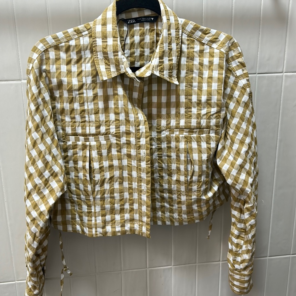 Zara Yellow and White Checkered Jacket